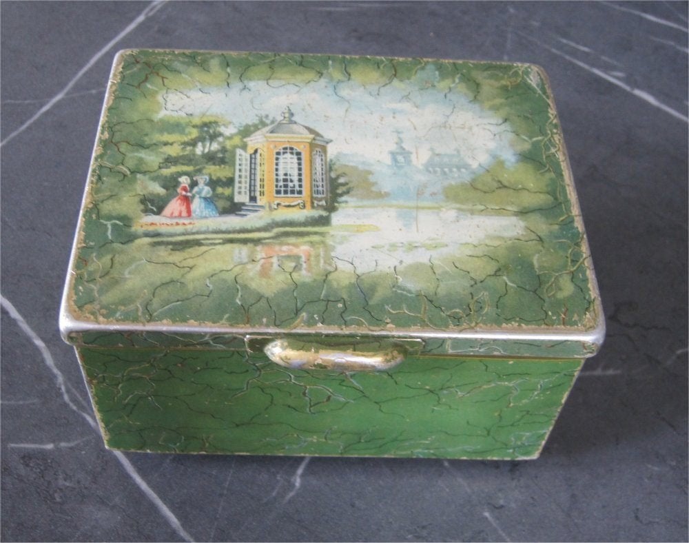 Antieke trommel, blik, met theehuis aan de Vecht, Antiek en Kunst, Curiosa en Brocante, Ophalen of Verzenden