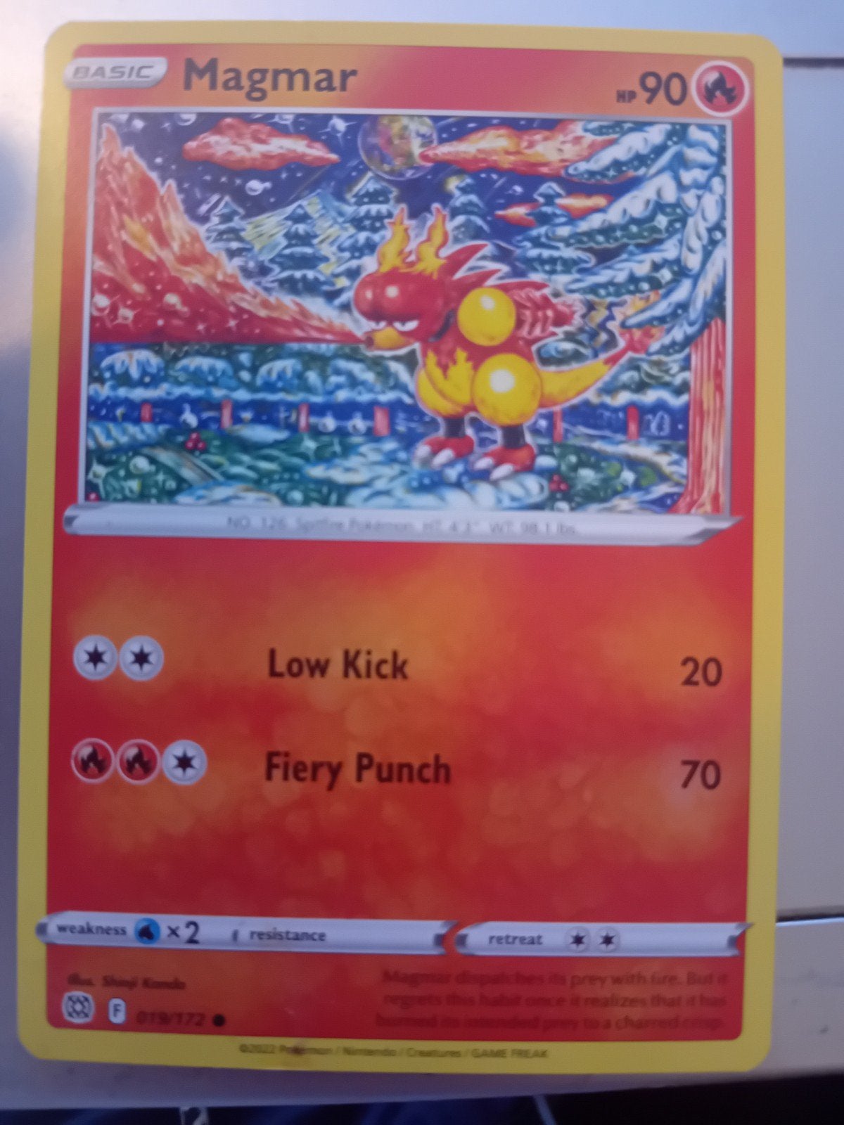 Magmar Pokémon Kaart - 018/172 - Basic - HP 90, Ophalen of Verzenden, Zo goed als nieuw, Losse kaart, Foil