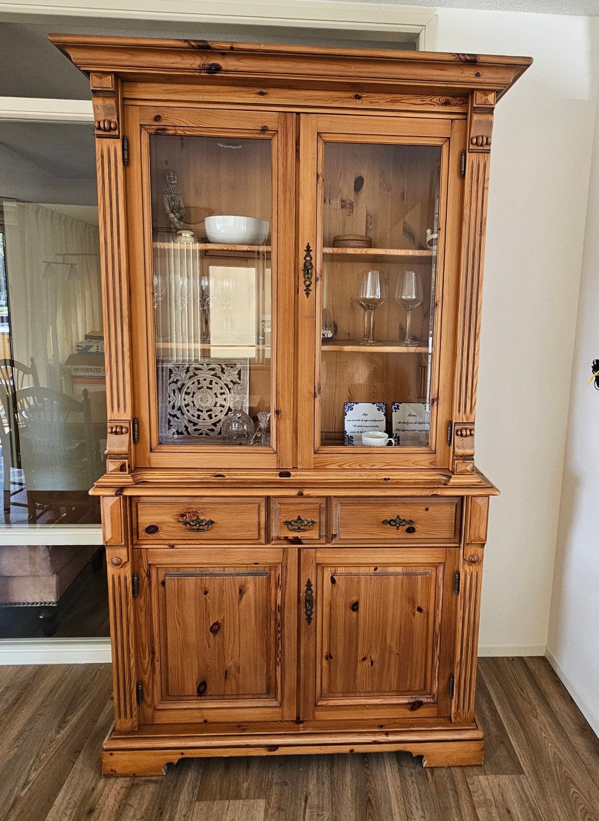 Massief houten vitrinekast/dressoir - Vintage, Ophalen