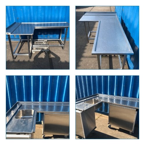 2x RVS hoek werkbank - 1 met spoelbak los element, Ophalen, 25 tot 50 cm, 50 tot 100 cm, Minder dan 100 cm
