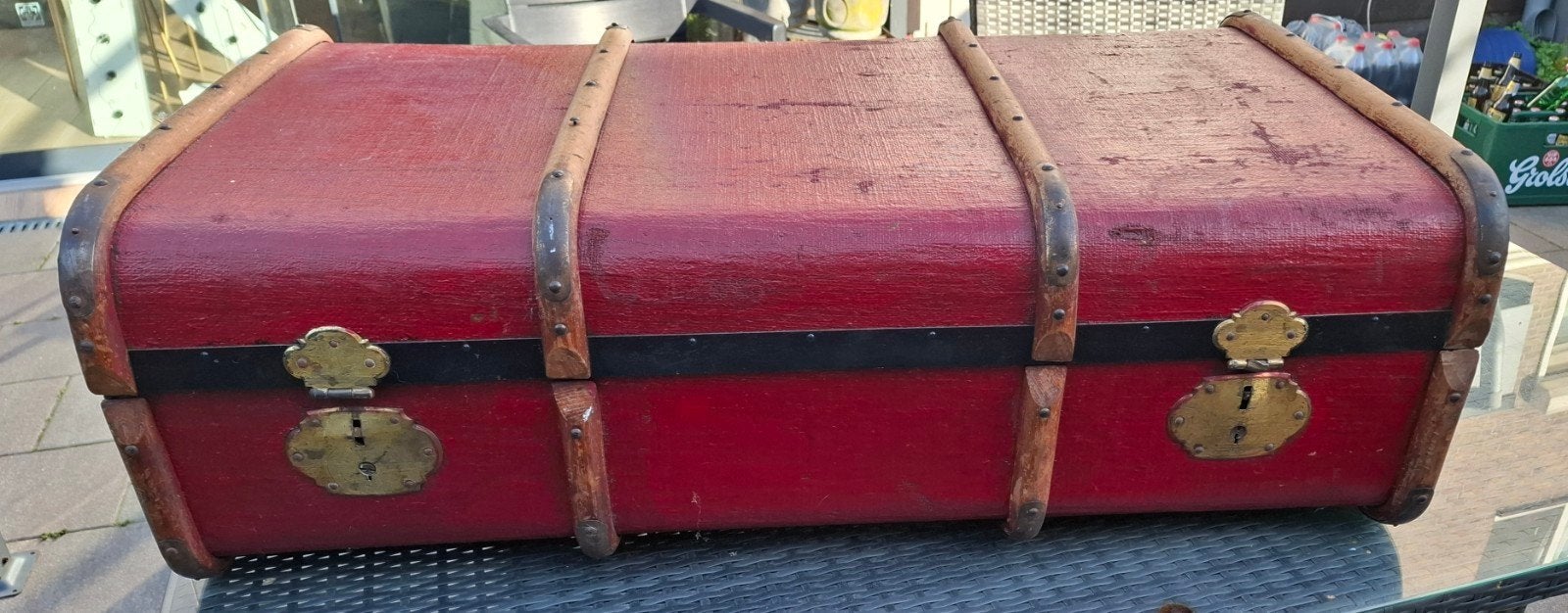 Antieke rode koffer/kist - Vintage opberger, Ophalen