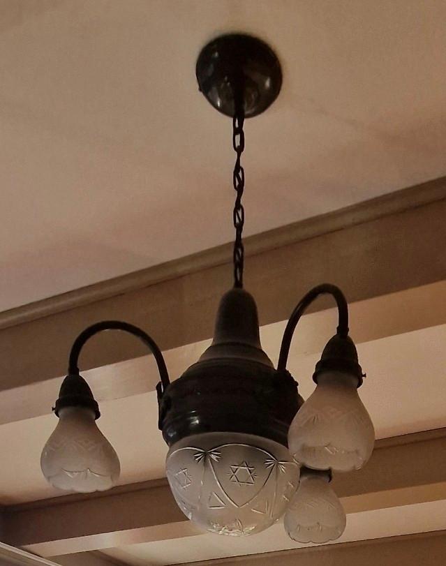 Brocante hanglamp. Ophalen in Haarlem, Ophalen of Verzenden, Zo goed als nieuw, Glas, Minder dan 50 cm