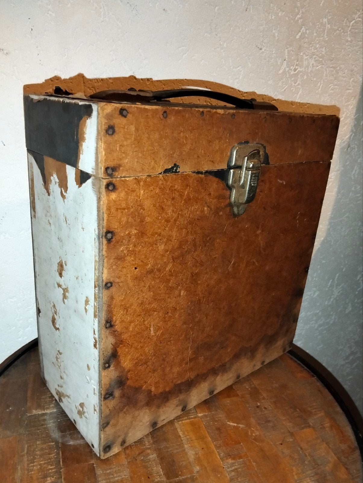 Houten oude brocante kistje platenkist, Gebruikt, ., Ophalen of Verzenden, .