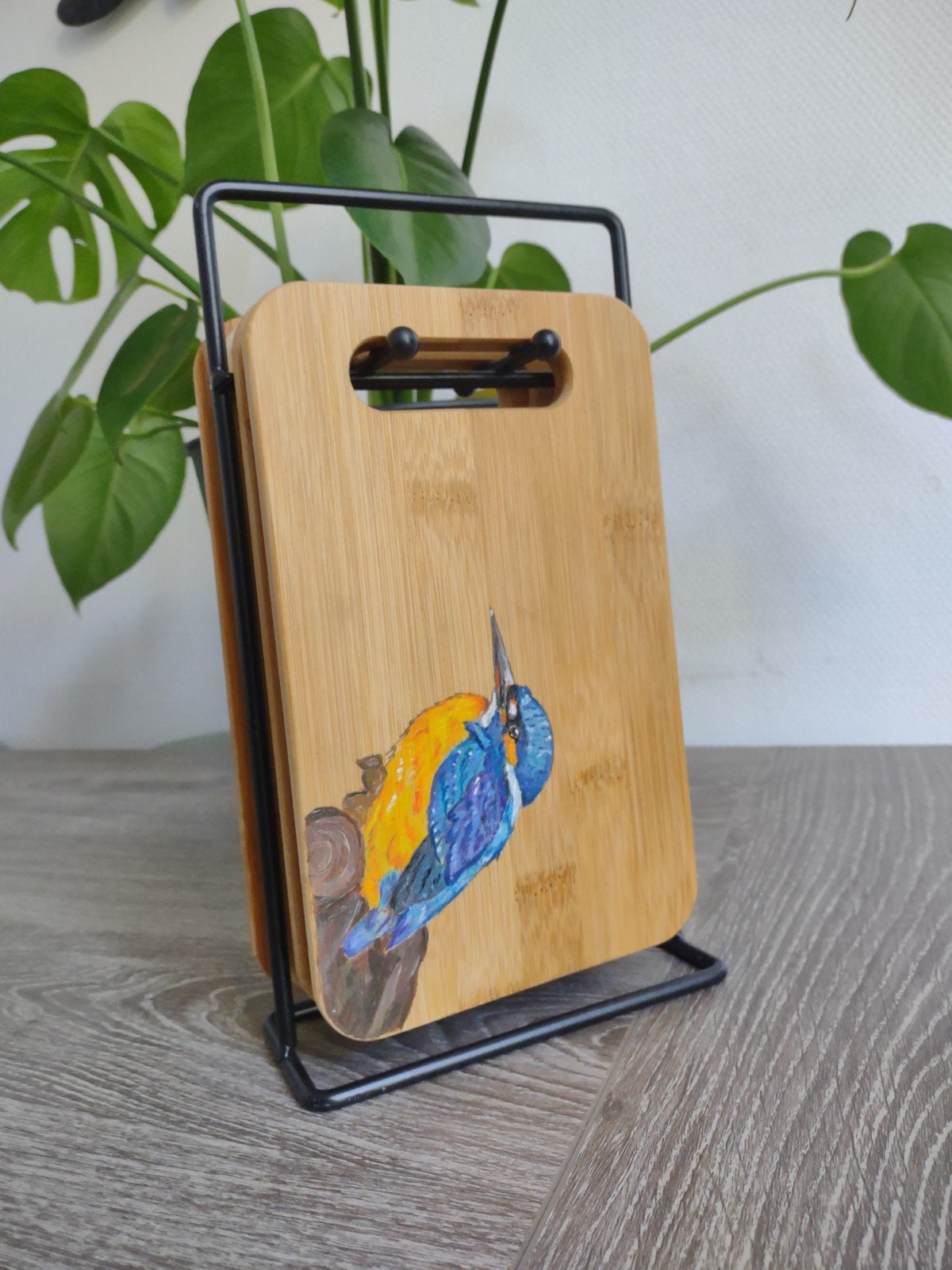 Set van 4 handgeschilderde vogel schilderijen op hout, Ophalen of Verzenden