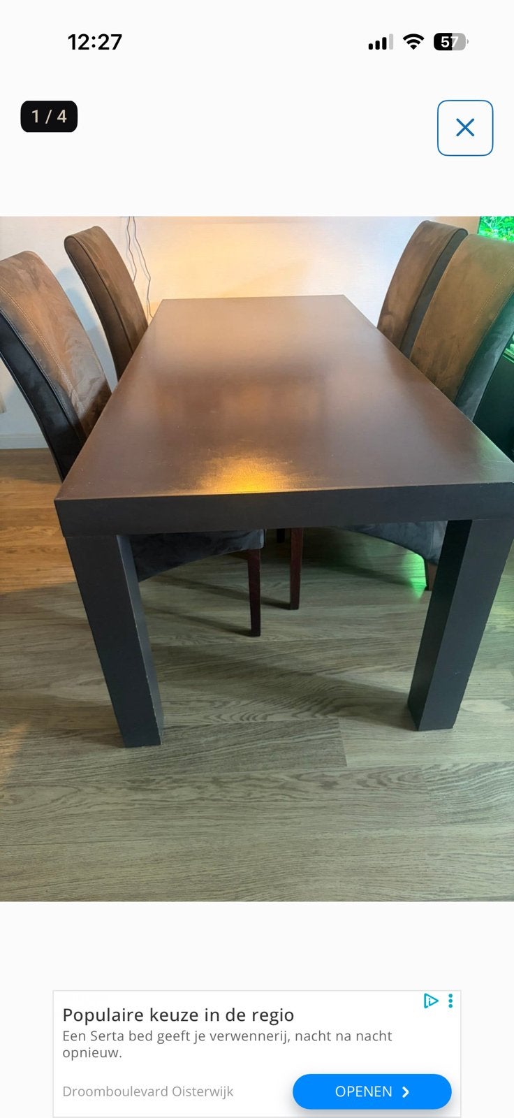 Gratis eettafel met 4 stoelen, Huis en Inrichting, Tafels | Eettafels, Ophalen, Gebruikt, Vijf personen of meer, 150 tot 200 cm