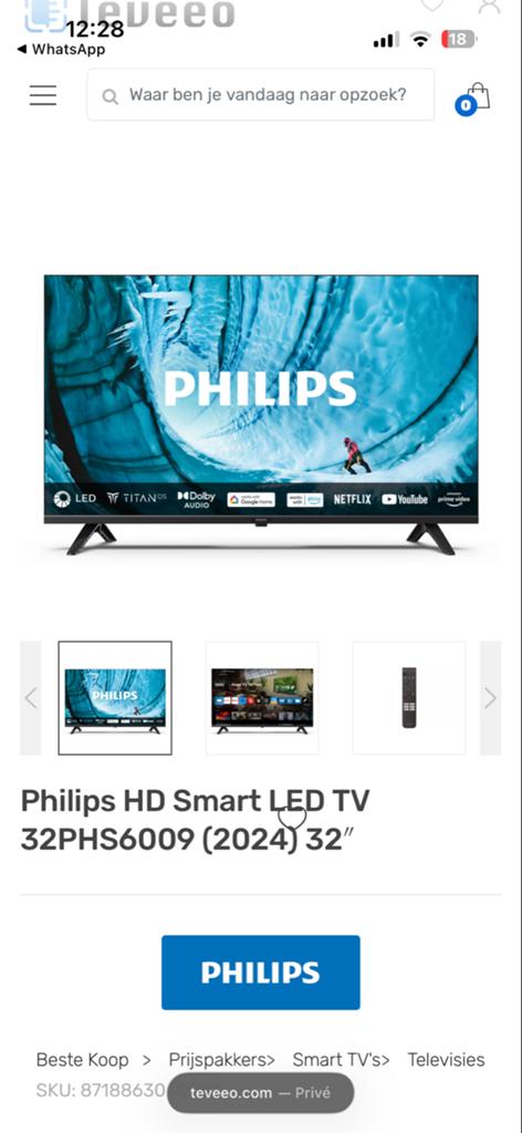 Philips HD Smart LED TV 32 inch nieuw in doos, Philips, LED, 50 Hz, HD Ready (720p)