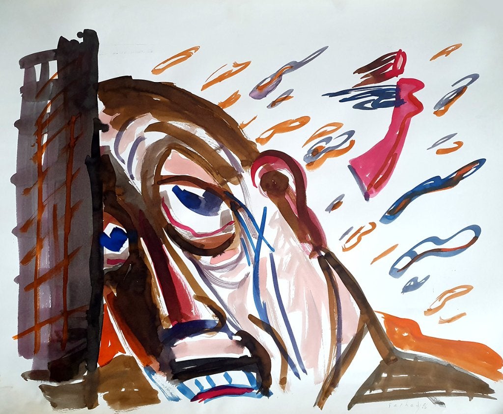 Atelieropruiming – kleurtekening zoekt een nieuw thuis, Aquarel, Overig onderwerp, Papier/karton, Ophalen of Verzenden