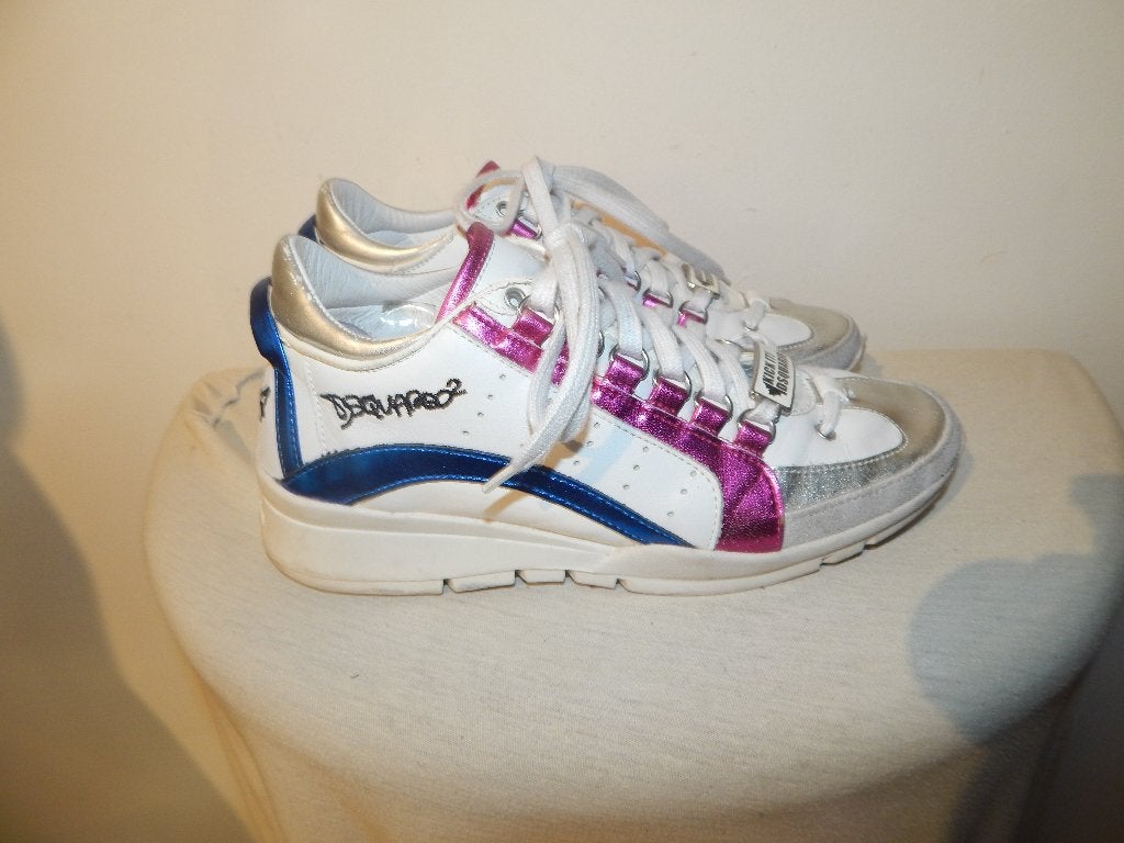 Dsquared2 leren sneakers wit kleuren accenten glans 37.5