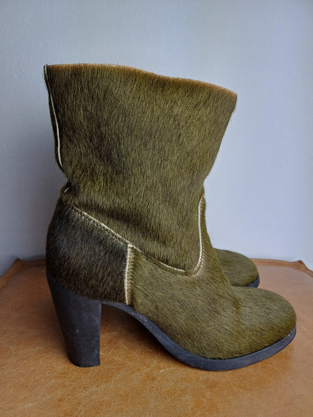 Enkellaars groen 'pony' met hak Shabbies 38, Shabbies Amsterdam, Ophalen of Verzenden, Groen