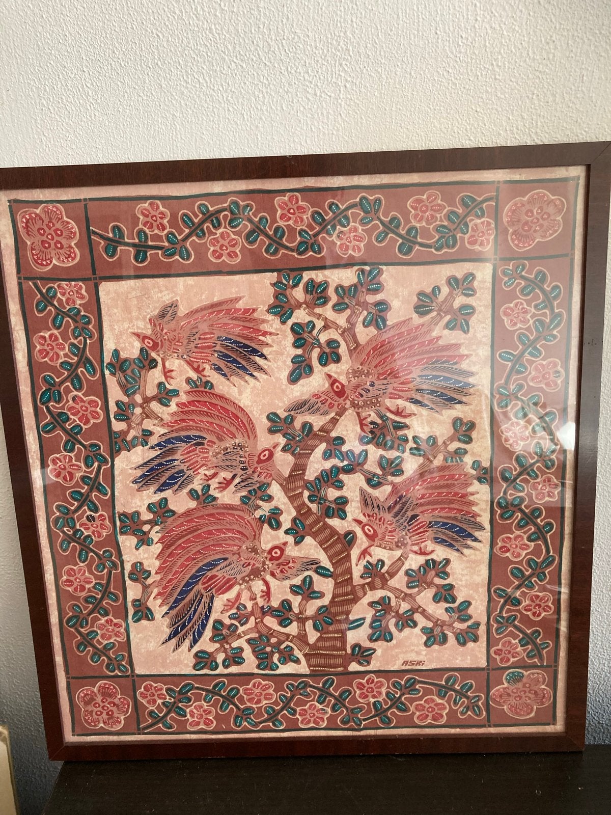 Batik Tulis Schilderij: Levensboom met Paradijsvogels, Antiek en Kunst, Ophalen of Verzenden