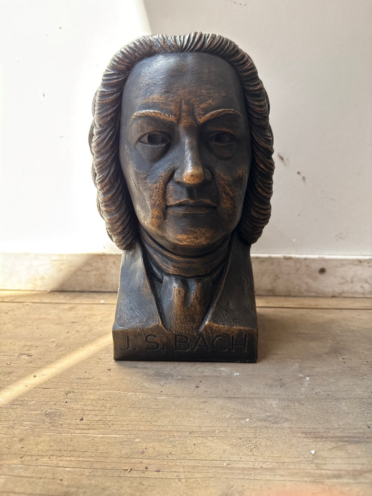 Buste J.S. Bach - Klassiek Houtsnijwerk, Buste, Ophalen of Verzenden, Handgemaakt, 20 - 50 cm