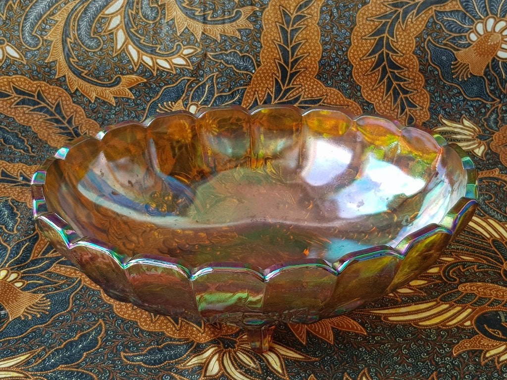 Mooie oude schaal uit Engeland van Carnival glas 31 cm., Antiek en Kunst, Antiek | Glas en Kristal, Ophalen of Verzenden