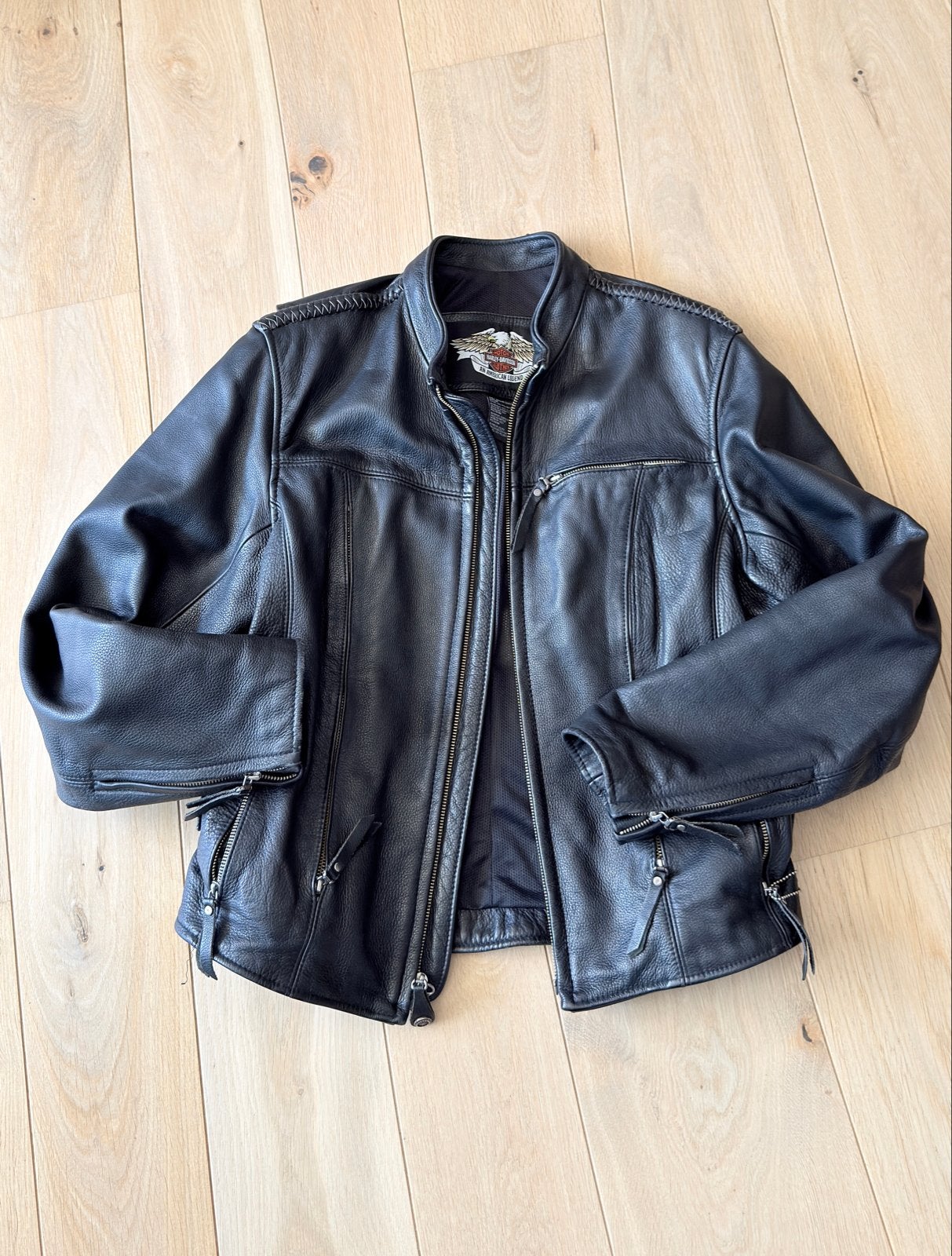 Harley Davidson Leren Motorjas - Zwart, Maat XL, Verzenden, Zo goed als nieuw, Maat 56/58 (XL), Zwart