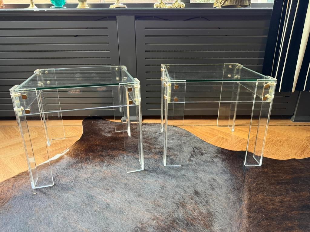 2x Vintage Eclectisch Plexiglas / Glas Sidetable, Ophalen, Minder dan 45 cm, Minder dan 55 cm, Glas