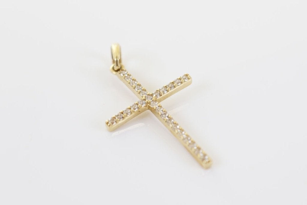 14 Karaat Gouden Kruis Hanger met Zirkonia | Vintage Kruisje, Sieraden, Tassen en Uiterlijk, Kettinghangers, Ophalen of Verzenden