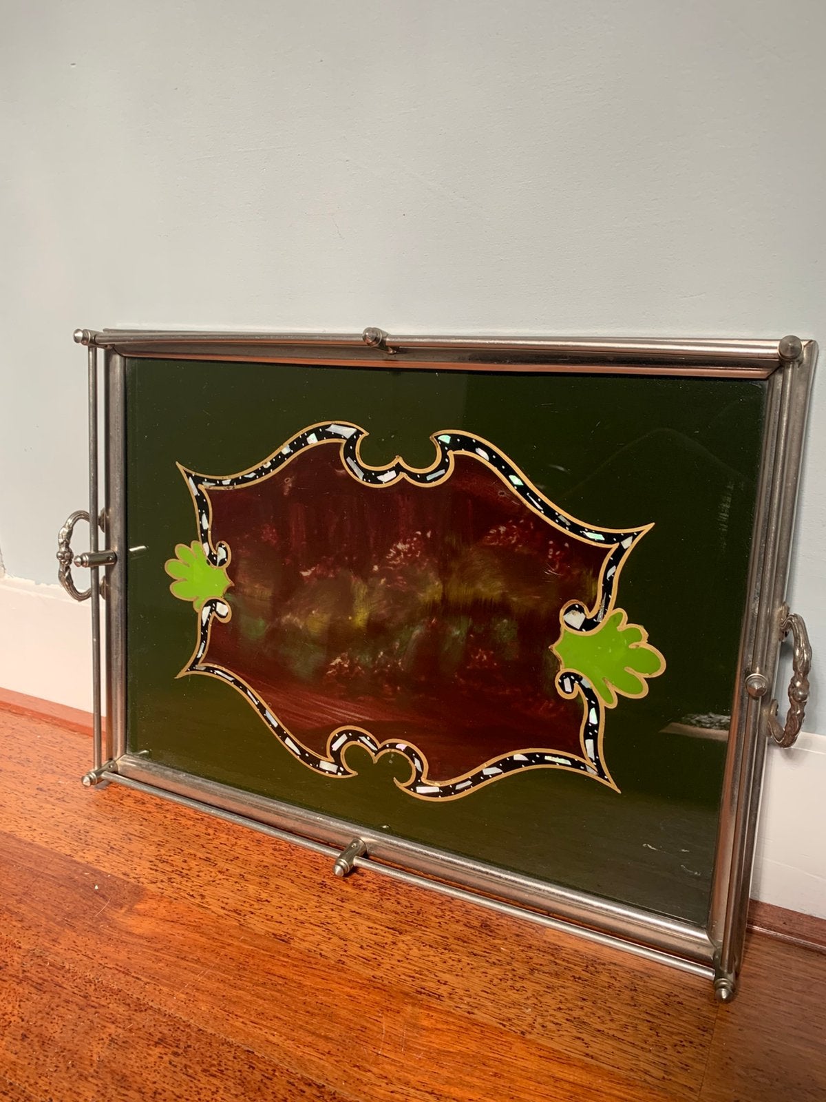 Vintage dienblad Art Nouveau Jugendstil stijl jaren ‘70, Overige materialen, Met handvatten, Ophalen of Verzenden, Zo goed als nieuw