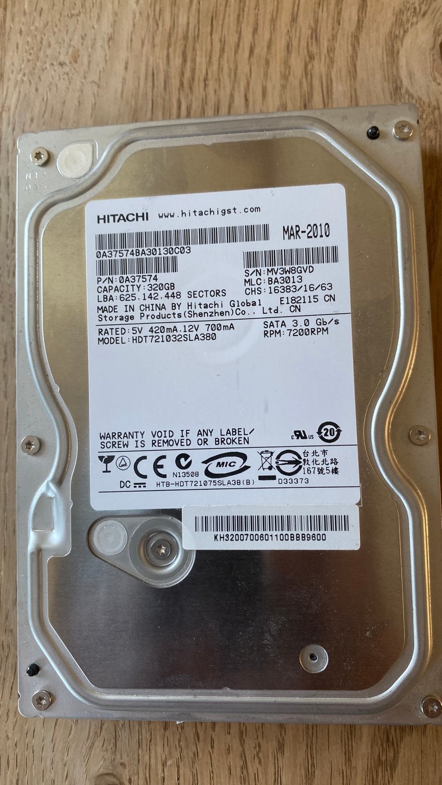 Harddisk hitachi 320 gb sata PC 7200 rpm, Computers en Software, Ophalen of Verzenden, Desktop