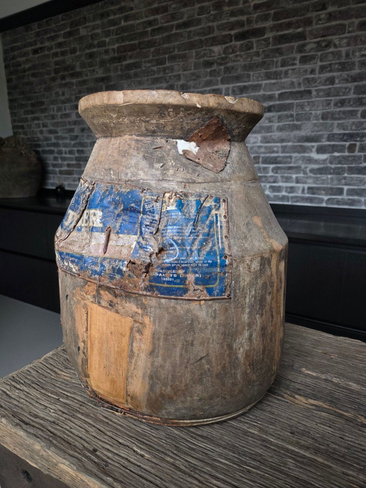Grote Antieke Houten Rijstpot | Pot Vaas Groot | Uniek Doorl, Ophalen of Verzenden, Hout