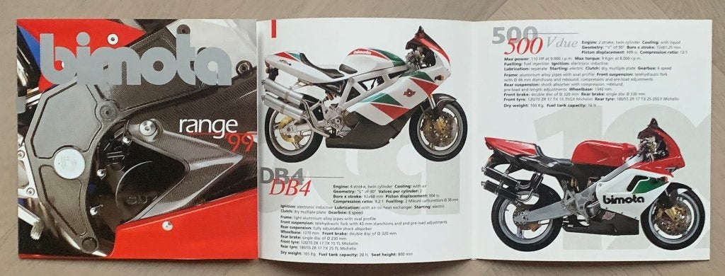 1999 BIMOTA folder Brochure programm V-due DB4 YB11 SB6 SB8, Motoren, Verzenden, Overige merken