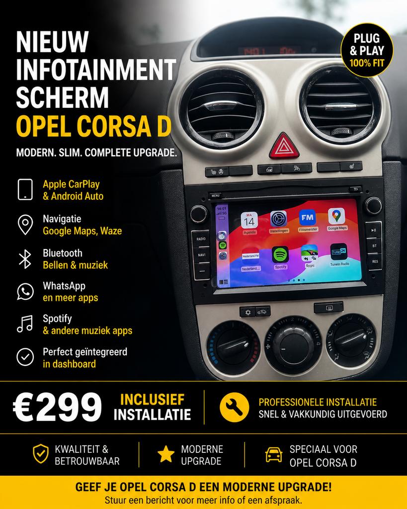 CarPlay scherm Opel Corsa D met Apple CarPlay & Android, Auto diversen, Autoradio's, Ophalen of Verzenden, Nieuw