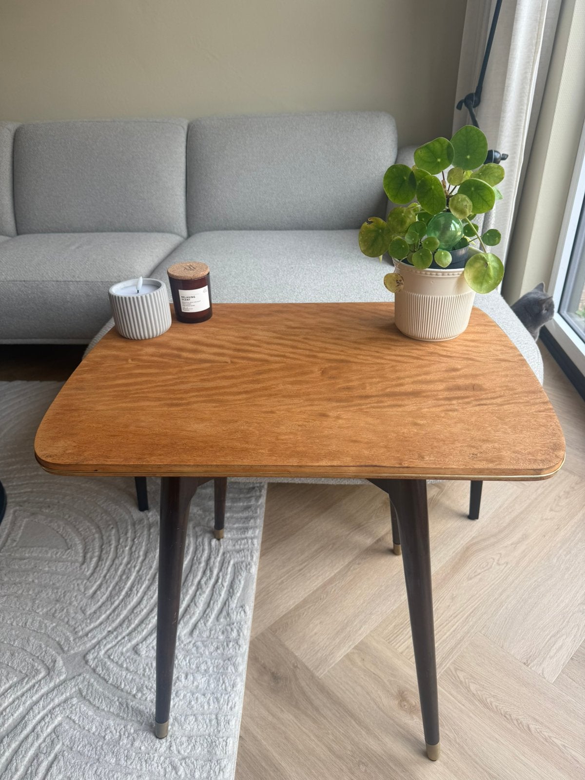 Vintage draaibare tv tafel / bijzettafel – mid century, Ophalen, Gebruikt, 50 tot 100 cm, 50 tot 100 cm