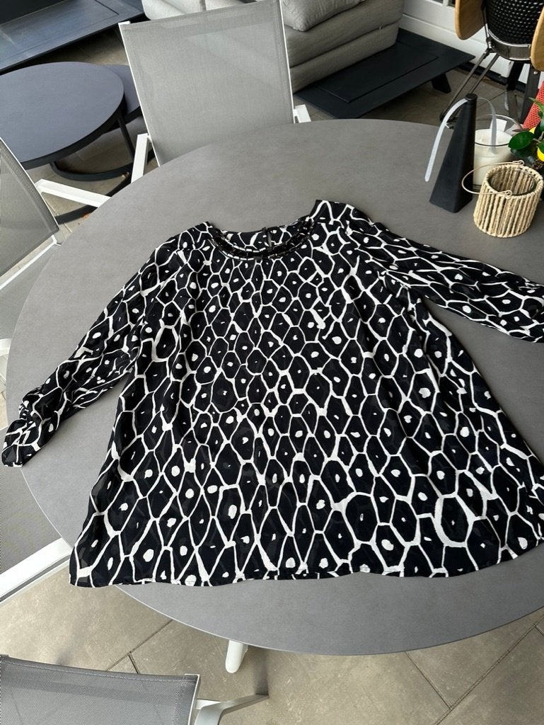 Zwart/ecru Sempre Piu tuniek, maat 50, Kleding | Dames, Verzenden, Zo goed als nieuw, Sempre Piu, Blouse of Tuniek
