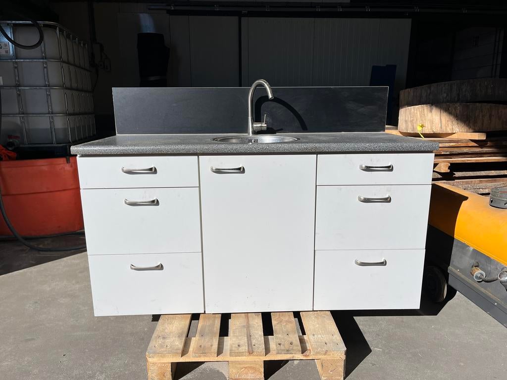 Compacte spoelbak met onderkast - 151x63x78 cm, Ophalen, Gebruikt, Wit, Overige typen