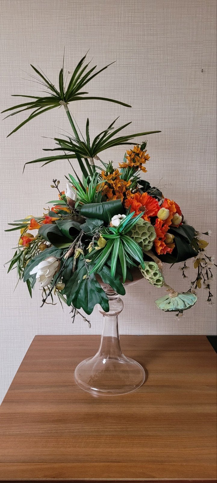 Mooi bloemstuk in glazen pot., Ophalen, Binnen, Gebruikt, 105 cm