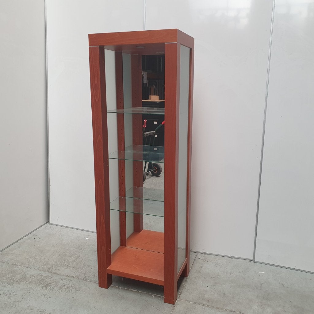 Kersen houten vitrinekast met glazen schappen - 196x65x46 c, Niet ingevuld, Gebruikt, Niet ingevuld, Niet ingevuld