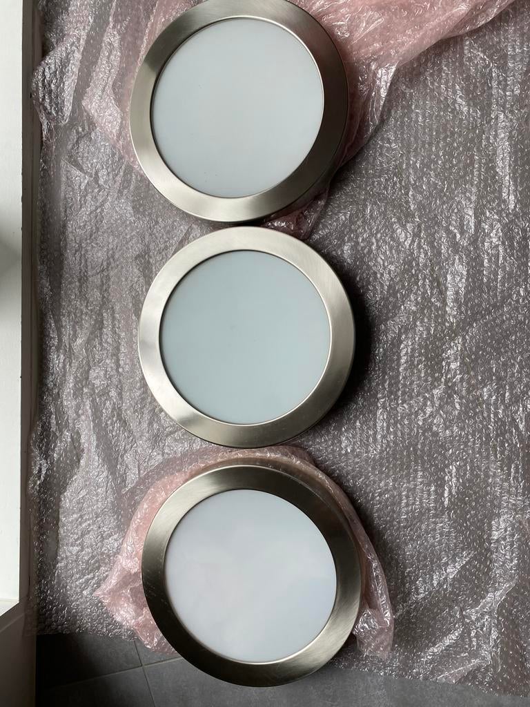Plafonniere rond lampen rvs glas mat, Ophalen of Verzenden, Zo goed als nieuw, Glas