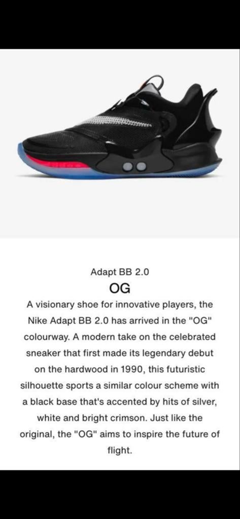 Nike Adapt BB 2.0 OG - Zelfstrikkende Sneakers, Kleding | Heren, Schoenen, Ophalen of Verzenden, Zo goed als nieuw, Zwart, Sneakers of Gympen