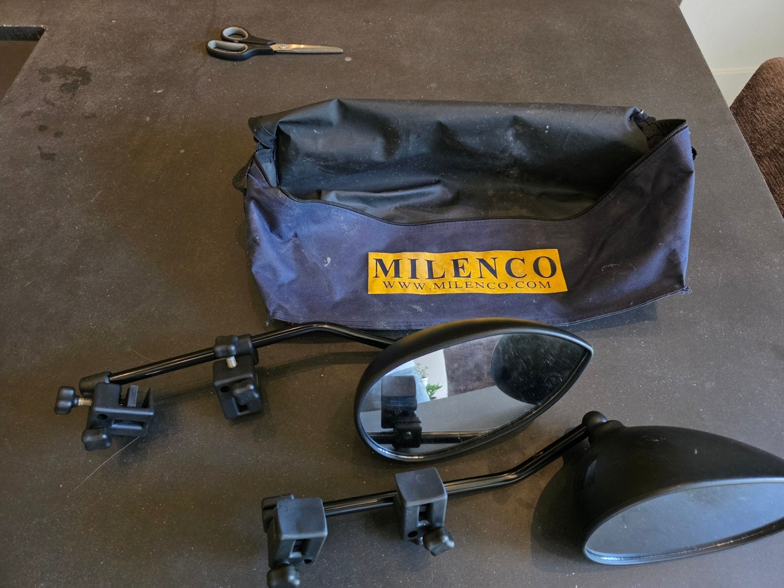Milenco caravan spiegels in draagtas, Ophalen, Gebruikt