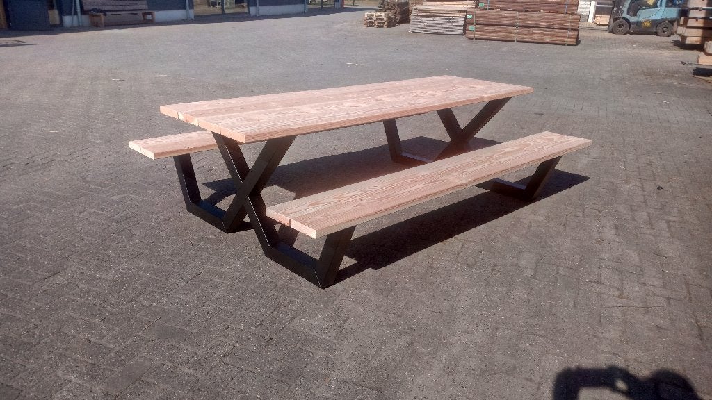 PICKNICKTAFEL MET ZWART ONDERSTEL, Ophalen, Nieuw, Rechthoekig, Hout