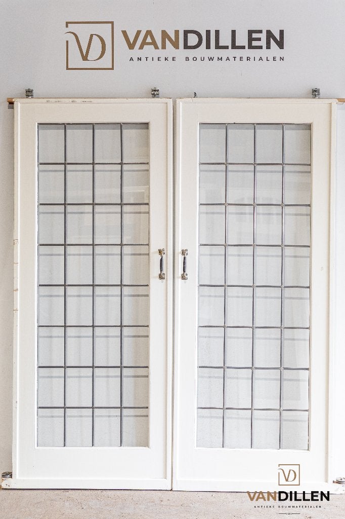 Gave en hoge set antieke ensuite schuifdeuren met handgrepen, Gebruikt, Binnendeur, Ophalen of Verzenden, Schuifdeur