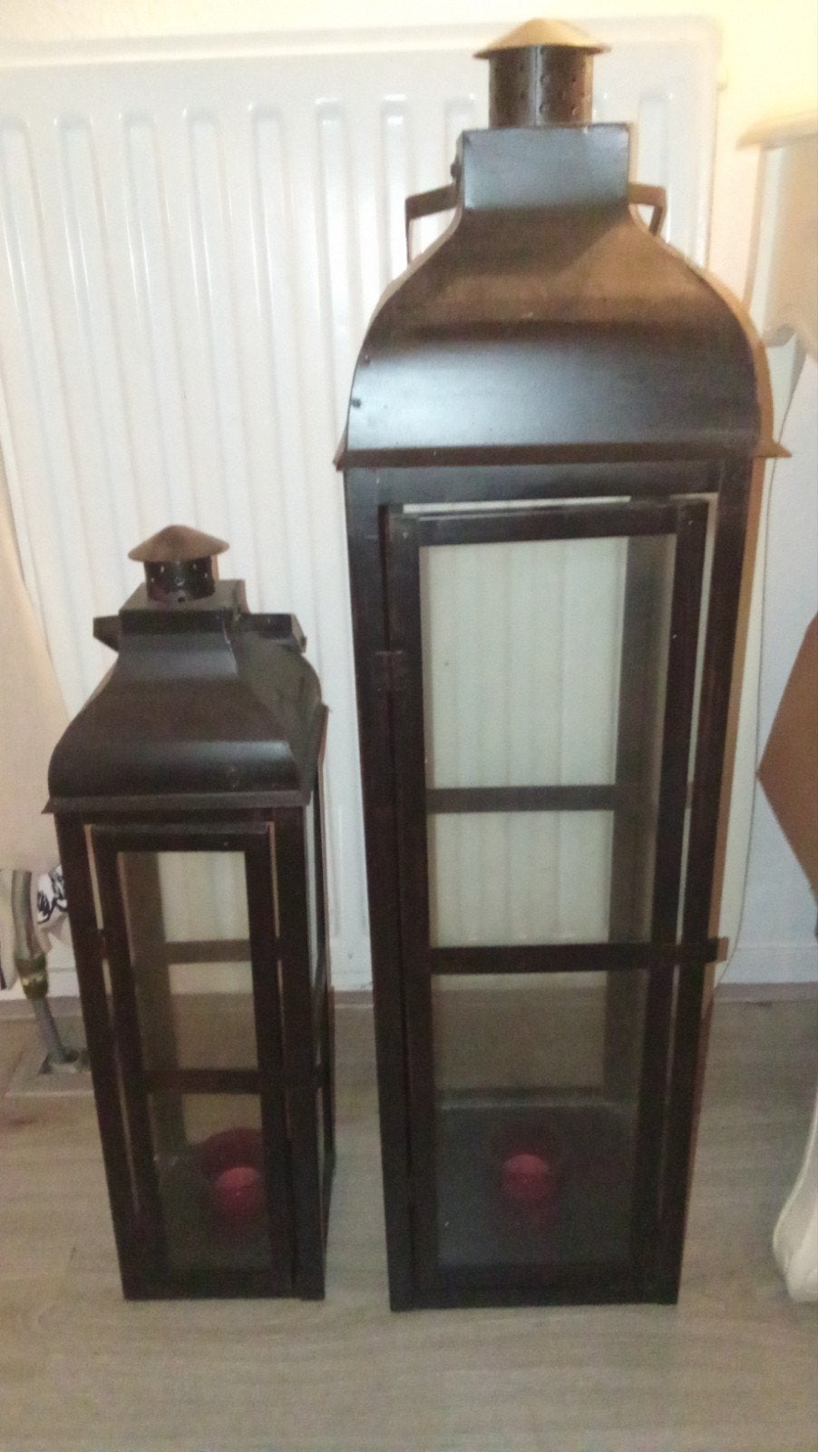 Set van 2 metalen lantaarns - sfeervolle verlichting, Ophalen, Gebruikt, Zwart, Metaal