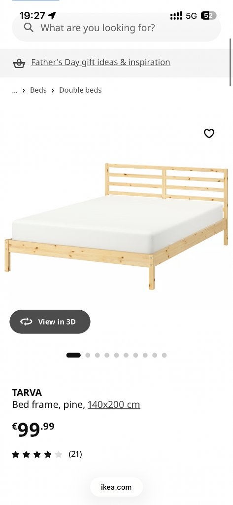 IKEA bed TARWA, Ophalen, Beige, Tweepersoons, 140 cm