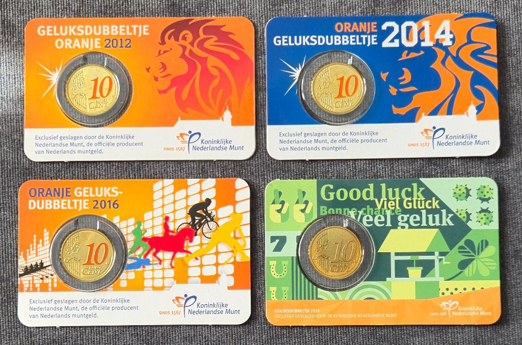 4 x geluksdubbeltje coincard 2012 - 2014 - 2016 - 2021, Postzegels en Munten, Munten | Nederland, Verzenden, Koningin Beatrix