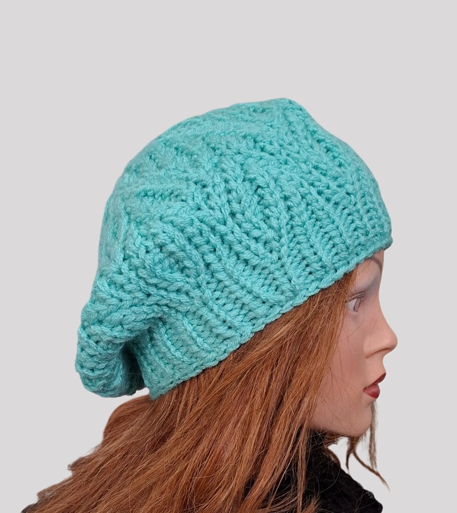 Baret zeegroen, Verzenden, Maat 46/48 (XL) of groter, Nieuw, Handgemaakt