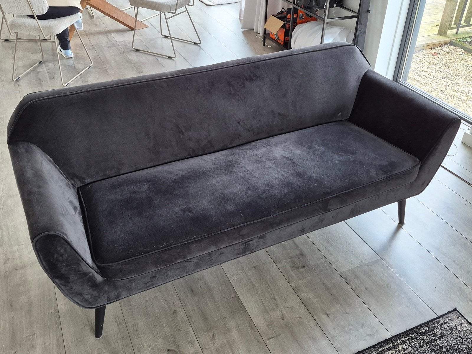 Woood driepersoonsbank zwart fluweel, Ophalen, 150 tot 200 cm, Driepersoons, 75 tot 100 cm