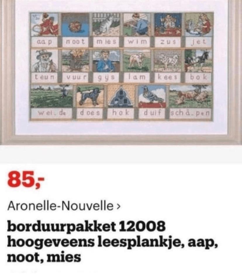 BORDUURPAKKET LEESPLANKJE AAP NOOT MIES PLUS….., Verzenden, Nieuw, Handborduren, Borduurpakket