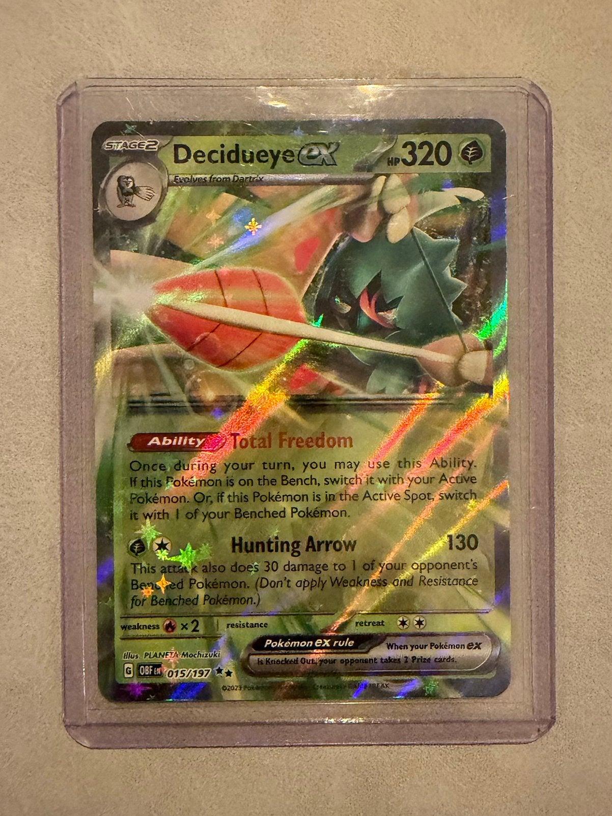 Decidueye EX OBF 015/197 pokemon kaart, Ophalen of Verzenden, Nieuw, Losse kaart, Foil