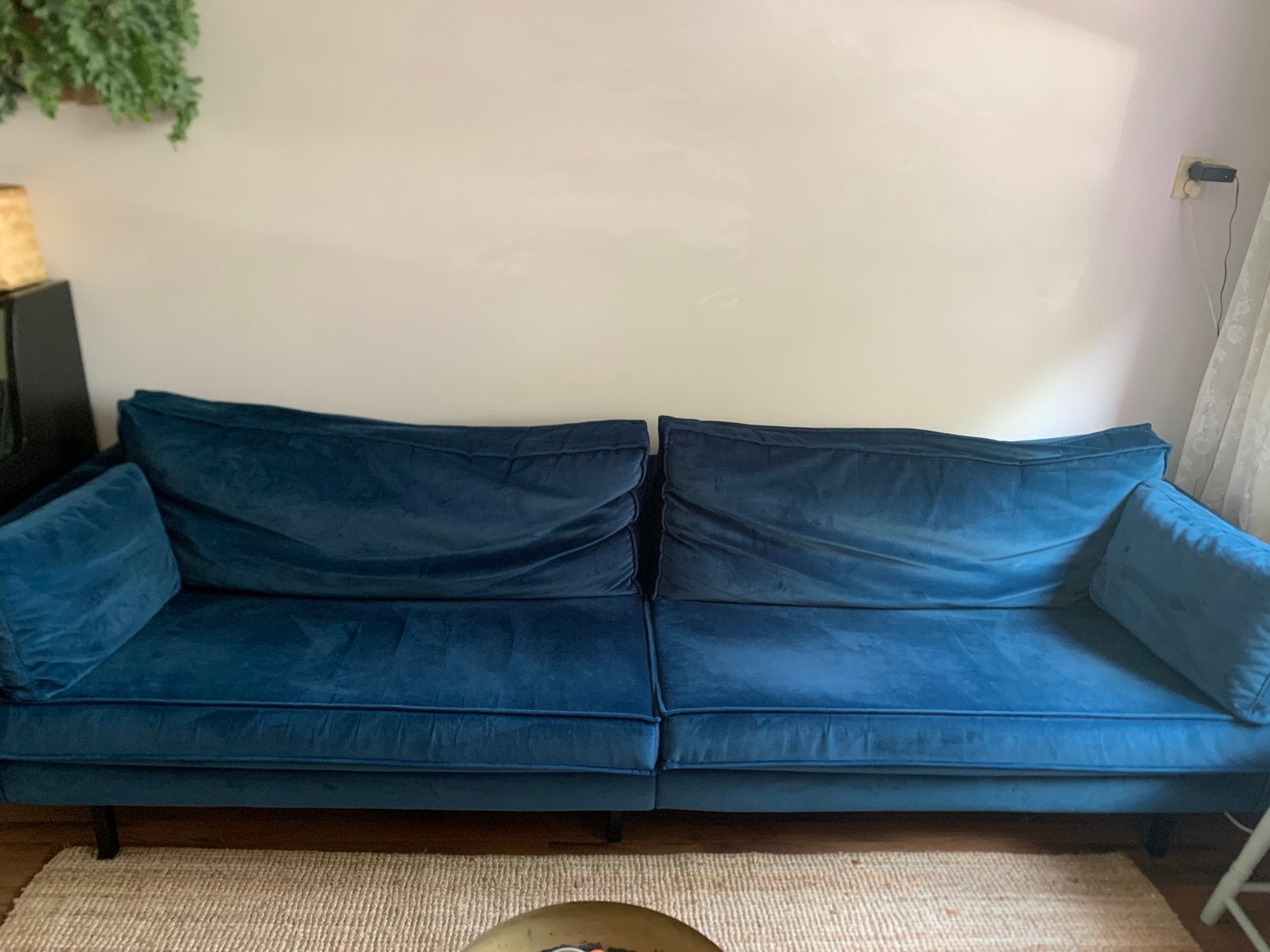 Grote Sissy Boy bank blauw fluweel, Ophalen, 250 tot 300 cm, Gebruikt, 75 tot 100 cm