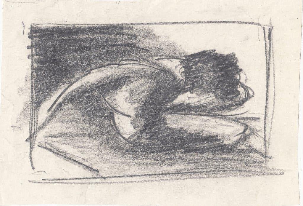 Houtskool tekening zittend figuur jaren 90, Ophalen of Verzenden, Tekening, Houtskooltekening, Origineel