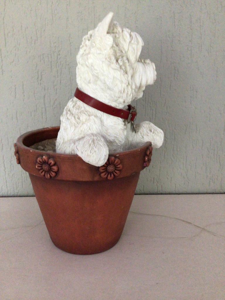 Westie in bloempot - Handgeschilderd beeld, Meerkleurig, Ophalen of Verzenden, Steen/keramiek, Landelijk