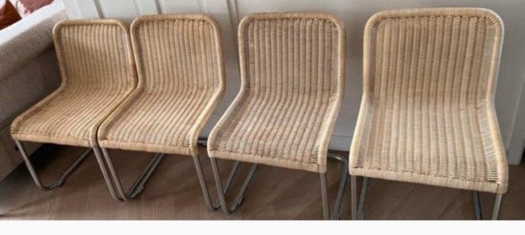 Set van 4 eetkamerstoelen  A.Lorenz  Tecta chroom en rotan, Ophalen, Overige kleuren, Zo goed als nieuw, Vier