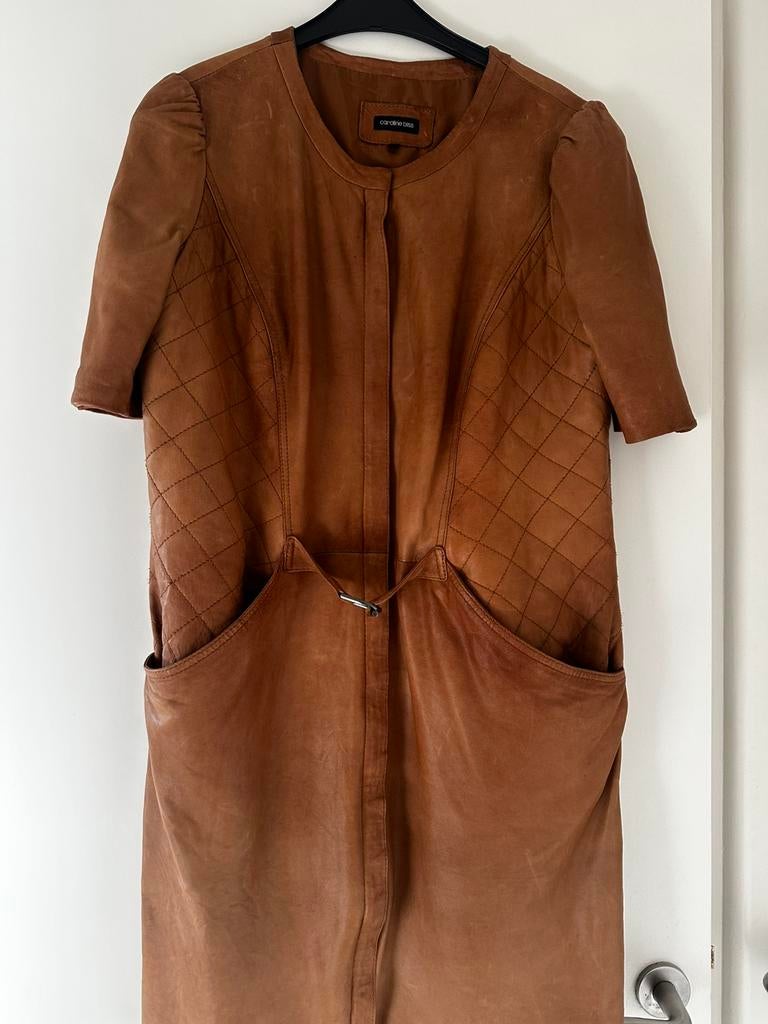 Caroline Biss cognackleurige leren jurk maat 46, Verzenden, Zo goed als nieuw, Maat 46/48 (XL) of groter, Bruin
