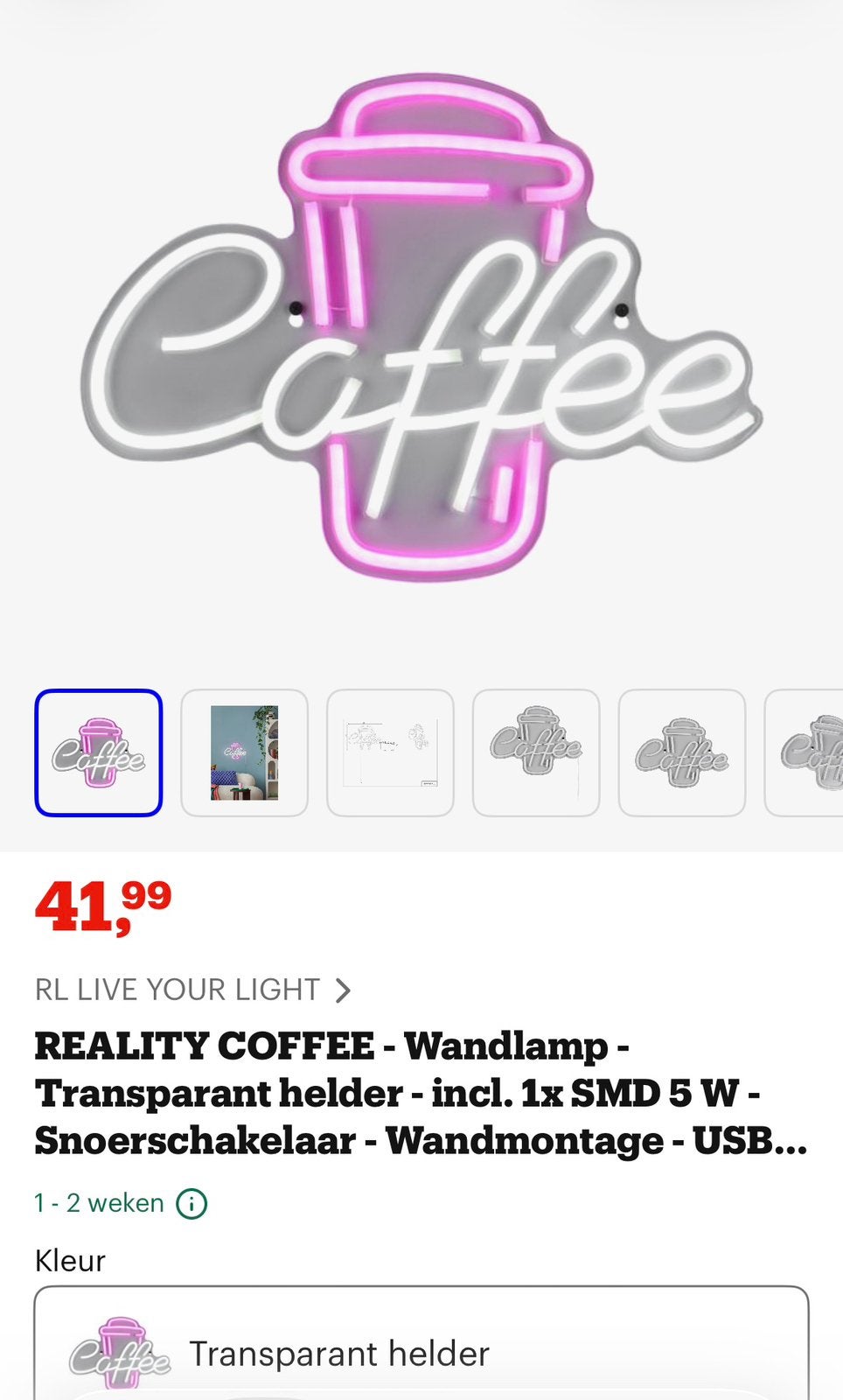 Nieuwe Coffee LED neon verlichting, wandpaneel, Ophalen of Verzenden, Zo goed als nieuw