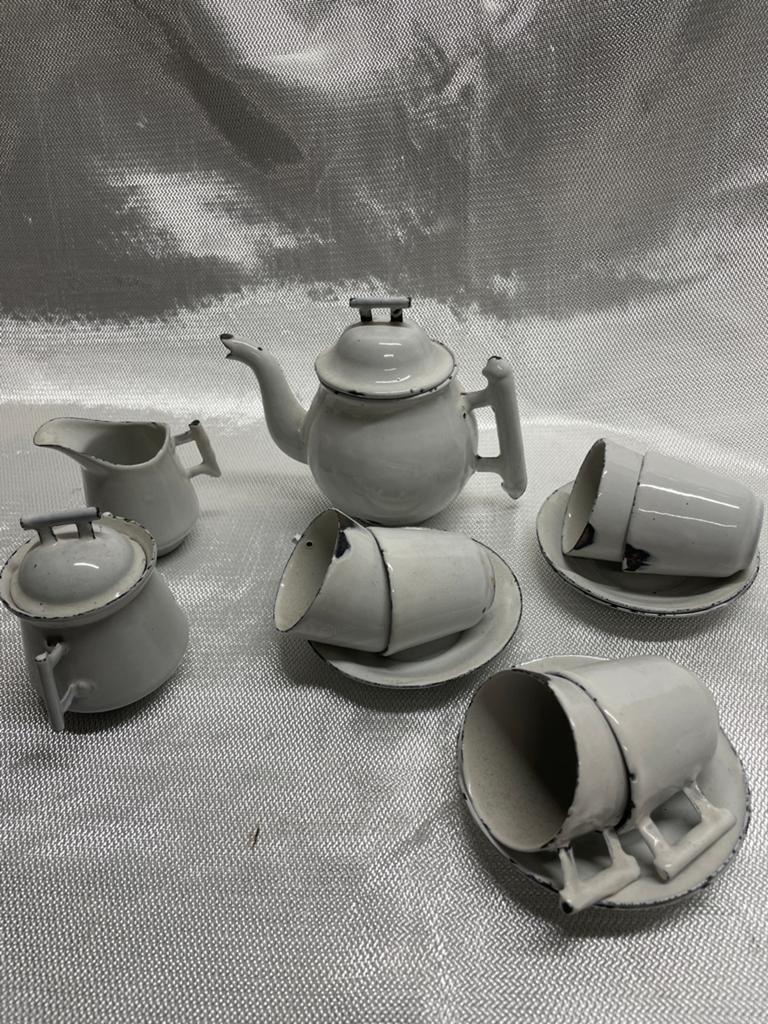 Vintage emaille kinderservies - theeservies, Antiek en Kunst, Antiek | Emaille, Ophalen