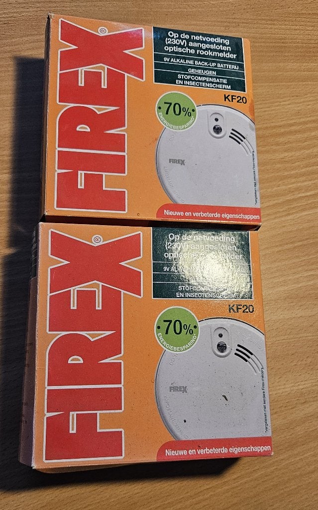 Twee Pirex KF20 rookmelders, Doe-het-zelf en Verbouw, Ophalen of Verzenden, Nieuw, Detector, Sensor of Melder, Rook