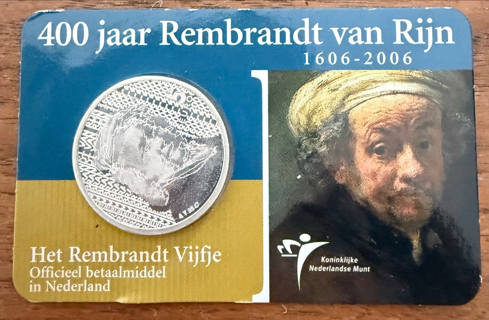 Zilveren Rembrandt Vijfje - 400 jaar Rembrandt van Rijn, Postzegels en Munten, Zilver, Ophalen of Verzenden, Losse munt, 5 gulden